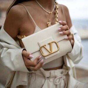 Valentino Garavani Stud Sign Shoulder Bag Light Ivory NIB